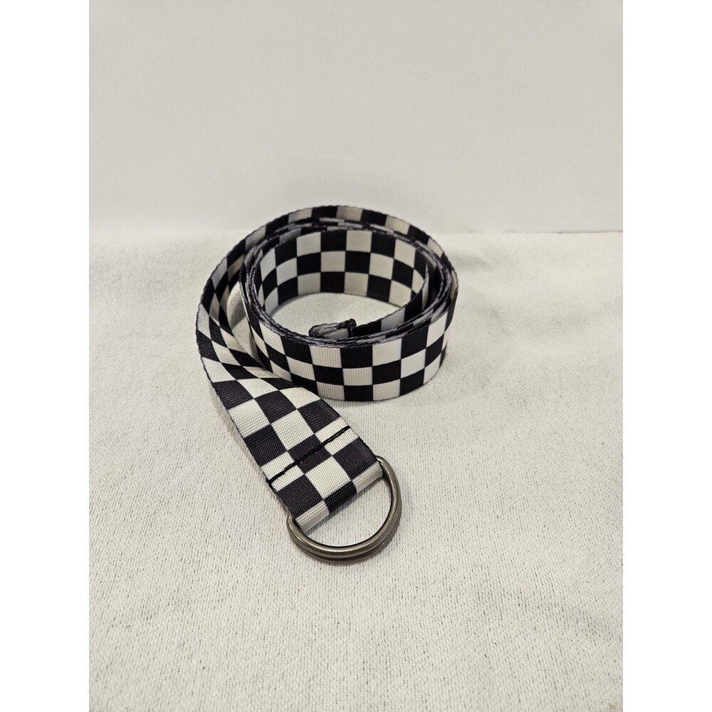 Unisex Checkerboard Belt Black White Metal D Ring Buckle Double sided Soft